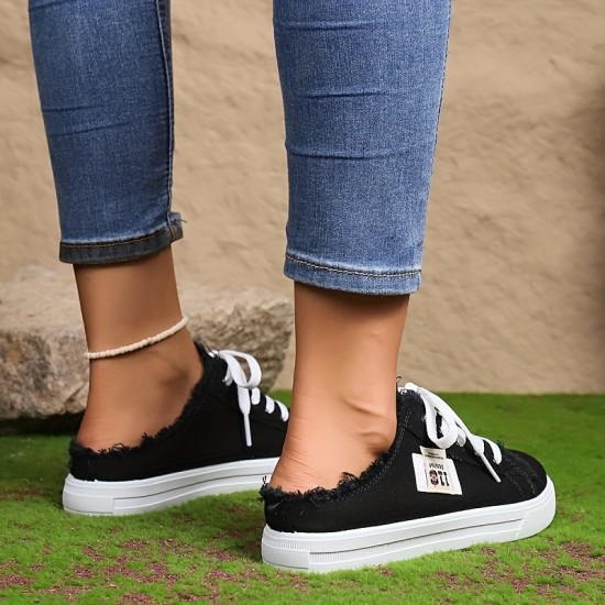 Women's Simple Canvas Shoes, Casual Lace Up Mule Sneakers, Lightweight & Comfortable Shoes Women's Simple Canvas Shoes, Casual Lace Up Mule Sneakers, Lightweight & Comfortable Shoes