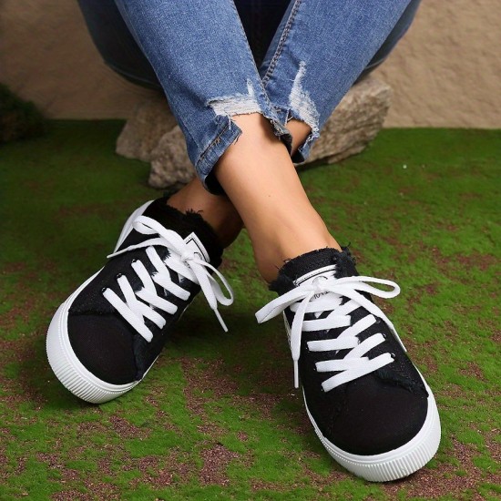 Women's Simple Canvas Shoes, Casual Lace Up Mule Sneakers, Lightweight & Comfortable Shoes Women's Simple Canvas Shoes, Casual Lace Up Mule Sneakers, Lightweight & Comfortable Shoes