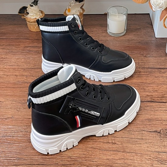 Women's Colorblock Casual Sneakers, High-top Round Toe Round Toe Thick Sole Non-slip Shoes, Versatile Comfy Shoes Women's Colorblock Casual Sneakers, High-top Round Toe Round Toe Thick Sole Non-slip Shoes, Versatile Comfy Shoes