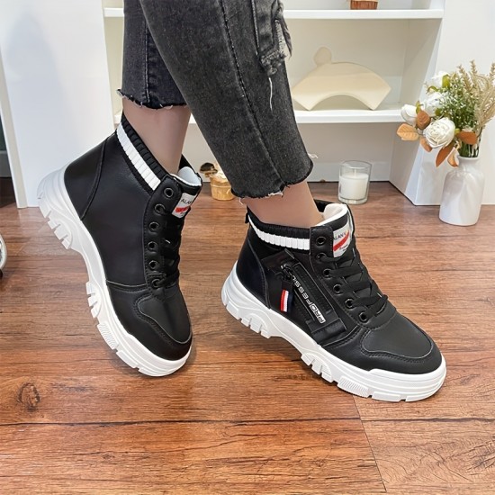 Women's Colorblock Casual Sneakers, High-top Round Toe Round Toe Thick Sole Non-slip Shoes, Versatile Comfy Shoes Women's Colorblock Casual Sneakers, High-top Round Toe Round Toe Thick Sole Non-slip Shoes, Versatile Comfy Shoes