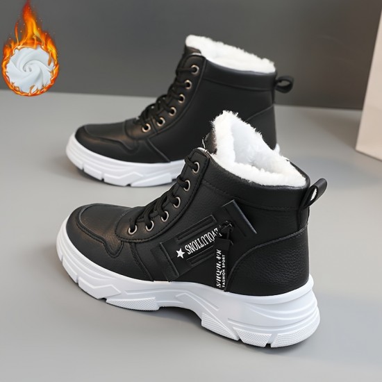 Women's Platform High Top Sneakers, Casual Lace Up Plush Lined Shoes, Comfortable Winter Outdoor Shoes Women's Platform High Top Sneakers, Casual Lace Up Plush Lined Shoes, Comfortable Winter Outdoor Shoes