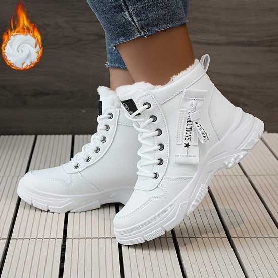 Women's Platform High Top Sneakers, Casual Lace Up Plush Lined Shoes, Comfortable Winter Outdoor Shoes Women's Platform High Top Sneakers, Casual Lace Up Plush Lined Shoes, Comfortable Winter Outdoor Shoes
