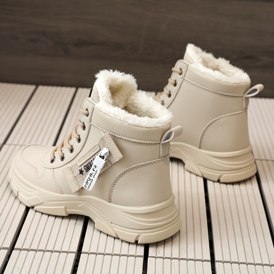Women's Platform High Top Sneakers, Casual Lace Up Plush Lined Shoes, Comfortable Winter Outdoor Shoes Women's Platform High Top Sneakers, Casual Lace Up Plush Lined Shoes, Comfortable Winter Outdoor Shoes