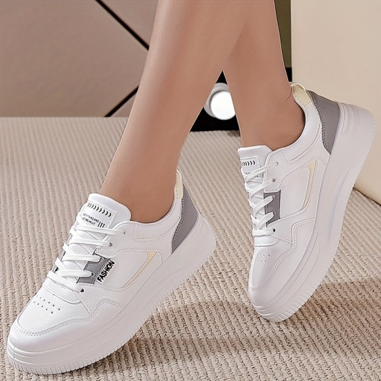 Women's Platform Skate Shoes, Colorblock Round Toe Lace Up Low Top Sneakers, Versatile Walking Sports Shoes Women's Platform Skate Shoes, Colorblock Round Toe Lace Up Low Top Sneakers, Versatile Walking Sports Shoes