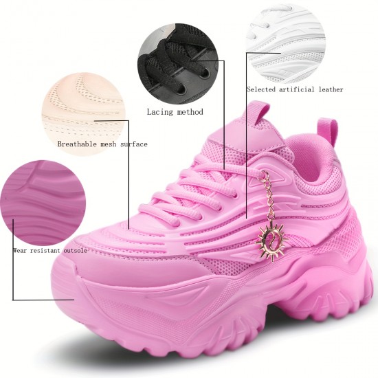 Women's Solid Color Trendy Sneakers, Lace Up Soft Sole Platform Running Shoes, Chain Decor Versatile Low-top Shoes Women's Solid Color Trendy Sneakers, Lace Up Soft Sole Platform Running Shoes, Chain Decor Versatile Low-top Shoes