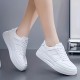 Women's Solid Color Casual Sneakers, Lace Up Comfy Platform White Shoes, Lightweight Low-top Sporty Trainers Women's Solid Color Casual Sneakers, Lace Up Comfy Platform White Shoes, Lightweight Low-top Sporty Trainers