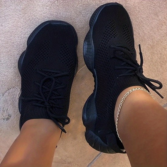 Women's Lightweight Casual Shoes, Lace Up Low Top Solid Color Sneakers, Women's Round Toe Sport Shoes Women's Lightweight Casual Shoes, Lace Up Low Top Solid Color Sneakers, Women's Round Toe Sport Shoes