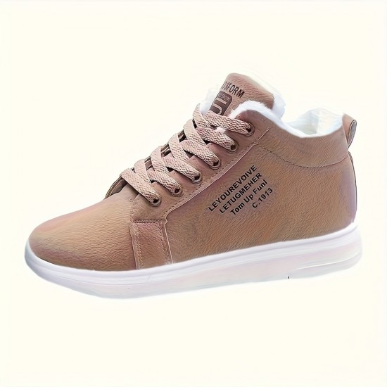 Women's Letter Print Sneakers, Casual Lace Up Plush Lined Shoes, Comfortable Winter Shoes Women's Letter Print Sneakers, Casual Lace Up Plush Lined Shoes, Comfortable Winter Shoes