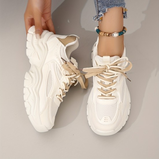 Women's Platform Mesh Sneakers, Lace Up Low-top Round Toe Heightening Outdoor Shoes, Versatile Comfy Sporty Shoes Women's Platform Mesh Sneakers, Lace Up Low-top Round Toe Heightening Outdoor Shoes, Versatile Comfy Sporty Shoes
