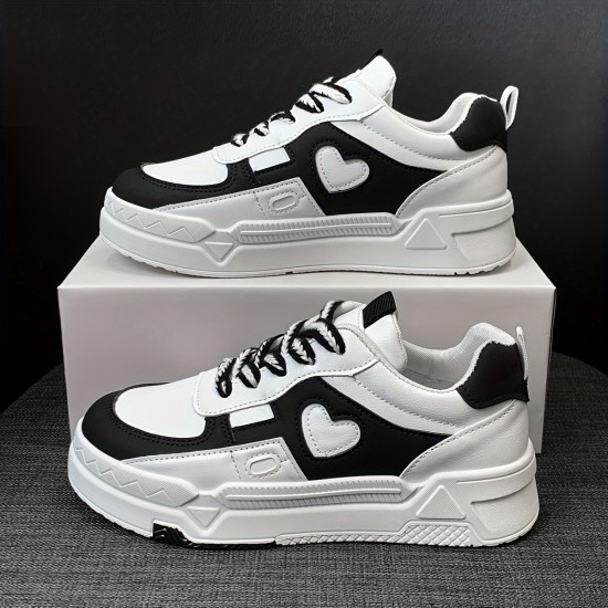 Women's Platform Colorblock Sneakers, Trendy Love Pattern Low Top Skate Shoes, Casual Walking Trainers Women's Platform Colorblock Sneakers, Trendy Love Pattern Low Top Skate Shoes, Casual Walking Trainers