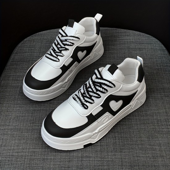 Women's Platform Colorblock Sneakers, Trendy Love Pattern Low Top Skate Shoes, Casual Walking Trainers Women's Platform Colorblock Sneakers, Trendy Love Pattern Low Top Skate Shoes, Casual Walking Trainers
