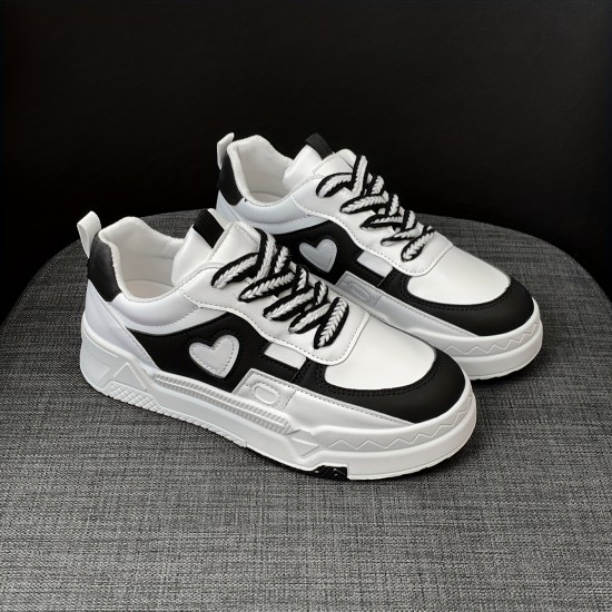 Women's Platform Colorblock Sneakers, Trendy Love Pattern Low Top Skate Shoes, Casual Walking Trainers Women's Platform Colorblock Sneakers, Trendy Love Pattern Low Top Skate Shoes, Casual Walking Trainers