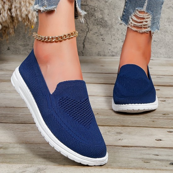 Women's Solid Color Sneakers, Slip On Round Toe Non-slip Low-top Knit Breathable Shoes, Casual Outdoor Sporty Shoes Women's Solid Color Sneakers, Slip On Round Toe Non-slip Low-top Knit Breathable Shoes, Casual Outdoor Sporty Shoes