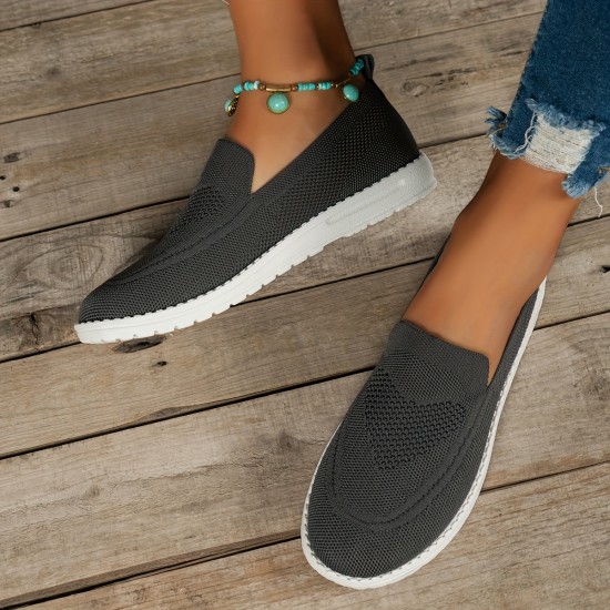 Women's Solid Color Sneakers, Slip On Round Toe Non-slip Low-top Knit Breathable Shoes, Casual Outdoor Sporty Shoes Women's Solid Color Sneakers, Slip On Round Toe Non-slip Low-top Knit Breathable Shoes, Casual Outdoor Sporty Shoes