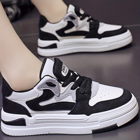 Women's Colorblock Flat Skate Shoes, All-Match Round Toe Low Top Sneakers, Comfortable Outdoor Walking Trainers Women's Colorblock Flat Skate Shoes, All-Match Round Toe Low Top Sneakers, Comfortable Outdoor Walking Trainers
