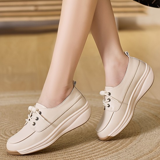 Women's Solid Color Casual Sneakers, Lace Up Soft Sole Platform Walking Shoes, Lightweight Low-top Shoes Women's Solid Color Casual Sneakers, Lace Up Soft Sole Platform Walking Shoes, Lightweight Low-top Shoes