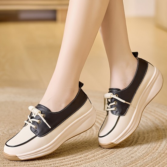 Women's Solid Color Casual Sneakers, Lace Up Soft Sole Platform Walking Shoes, Lightweight Low-top Shoes Women's Solid Color Casual Sneakers, Lace Up Soft Sole Platform Walking Shoes, Lightweight Low-top Shoes