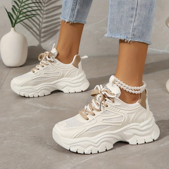 Women's Mesh Chunky Sneakers, Breathable Trendy Low Top Running Trainers, Casual Lace Up Sports Shoes Women's Mesh Chunky Sneakers, Breathable Trendy Low Top Running Trainers, Casual Lace Up Sports Shoes