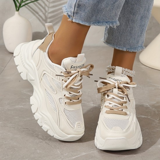 Women's Mesh Chunky Sneakers, Breathable Trendy Low Top Running Trainers, Casual Lace Up Sports Shoes Women's Mesh Chunky Sneakers, Breathable Trendy Low Top Running Trainers, Casual Lace Up Sports Shoes