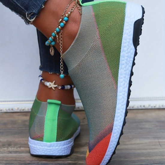 Women's Colorbloack Sock Shoes, Breathable Knit Slip On Low Top Walking Sneakers, Casual Outdoor Trainers Women's Colorbloack Sock Shoes, Breathable Knit Slip On Low Top Walking Sneakers, Casual Outdoor Trainers