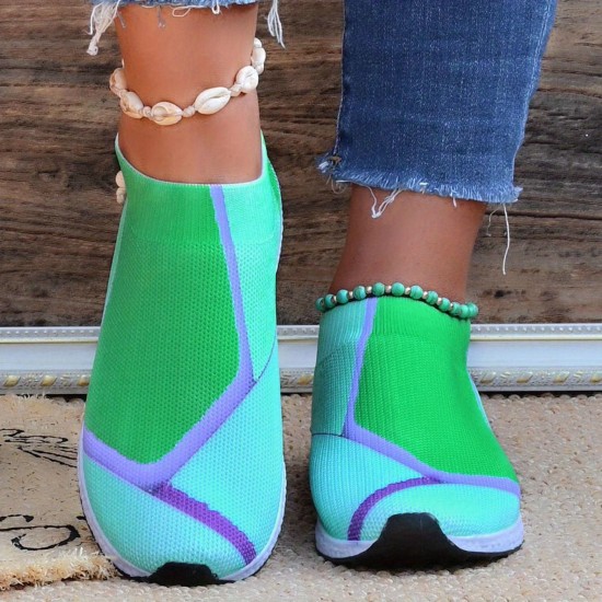 Women's Colorbloack Sock Shoes, Breathable Knit Slip On Low Top Walking Sneakers, Casual Outdoor Trainers Women's Colorbloack Sock Shoes, Breathable Knit Slip On Low Top Walking Sneakers, Casual Outdoor Trainers