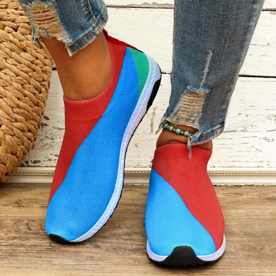 Women's Colorbloack Sock Shoes, Breathable Knit Slip On Low Top Walking Sneakers, Casual Outdoor Trainers Women's Colorbloack Sock Shoes, Breathable Knit Slip On Low Top Walking Sneakers, Casual Outdoor Trainers