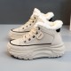 Women's Contrast Color Platform Sneakers, Causal Lace Up Plush Lined Outdoor Shoes, Comfortable Mid Top Shoes Women's Contrast Color Platform Sneakers, Causal Lace Up Plush Lined Outdoor Shoes, Comfortable Mid Top Shoes