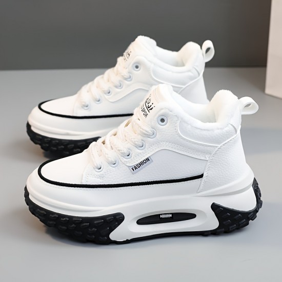 Women's Platform Sneakers, Casual Lace Up Plush Lined Outdoor Shoes, Comfortable Winter Shoes Women's Platform Sneakers, Casual Lace Up Plush Lined Outdoor Shoes, Comfortable Winter Shoes