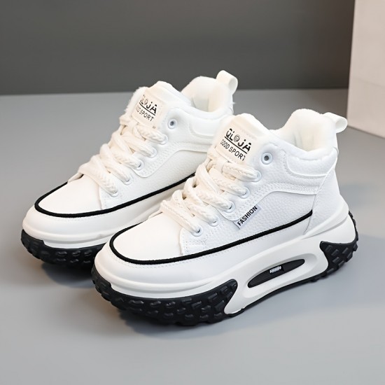 Women's Platform Sneakers, Casual Lace Up Plush Lined Outdoor Shoes, Comfortable Winter Shoes Women's Platform Sneakers, Casual Lace Up Plush Lined Outdoor Shoes, Comfortable Winter Shoes