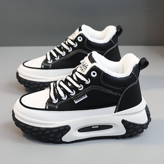 Women's Platform Sneakers, Casual Lace Up Plush Lined Outdoor Shoes, Comfortable Winter Shoes Women's Platform Sneakers, Casual Lace Up Plush Lined Outdoor Shoes, Comfortable Winter Shoes
