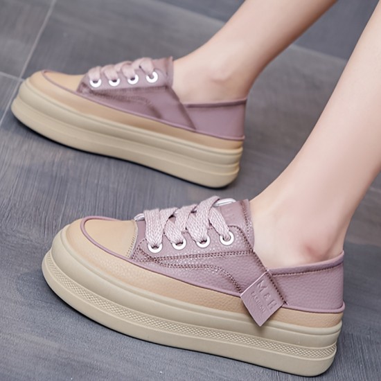 Women's Platform Skate Shoes, Minimalist Low Top Lace Up Sneakers, Casual All-Match Trainers Women's Platform Skate Shoes, Minimalist Low Top Lace Up Sneakers, Casual All-Match Trainers