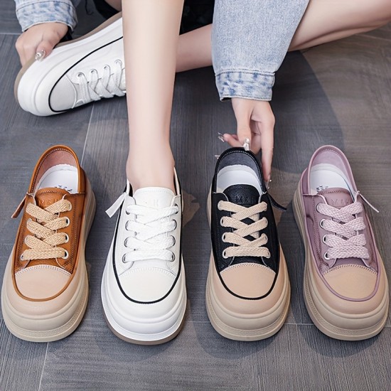 Women's Platform Skate Shoes, Minimalist Low Top Lace Up Sneakers, Casual All-Match Trainers Women's Platform Skate Shoes, Minimalist Low Top Lace Up Sneakers, Casual All-Match Trainers