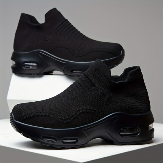Women's Air Cushion Sock Sneakers, Chunky Heel Breathable Slip On Sports Shoes, Casual Low Top Walking Shoes Women's Air Cushion Sock Sneakers, Chunky Heel Breathable Slip On Sports Shoes, Casual Low Top Walking Shoes
