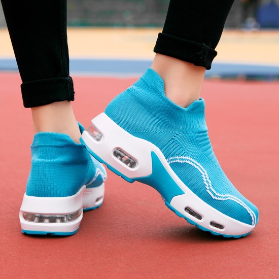 Women's Air Cushion Sock Sneakers, Chunky Heel Breathable Slip On Sports Shoes, Casual Low Top Walking Shoes Women's Air Cushion Sock Sneakers, Chunky Heel Breathable Slip On Sports Shoes, Casual Low Top Walking Shoes