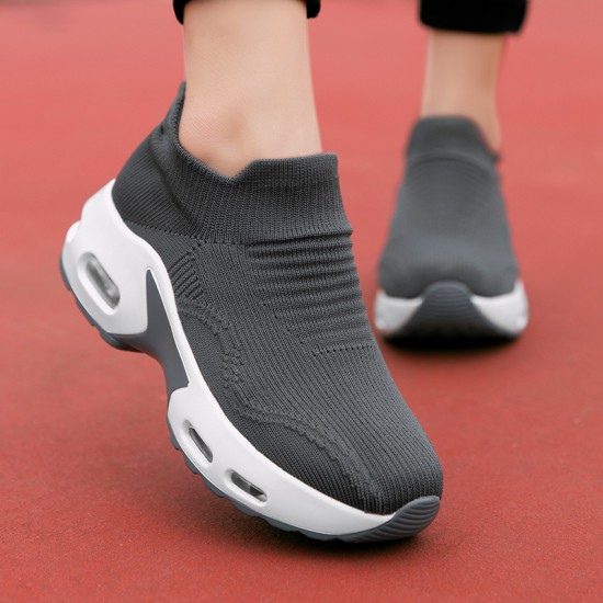 Women's Air Cushion Sock Sneakers, Chunky Heel Breathable Slip On Sports Shoes, Casual Low Top Walking Shoes Women's Air Cushion Sock Sneakers, Chunky Heel Breathable Slip On Sports Shoes, Casual Low Top Walking Shoes