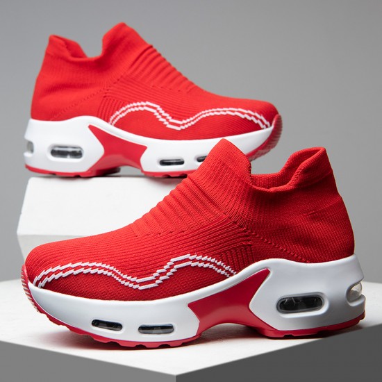 Women's Air Cushion Sock Sneakers, Chunky Heel Breathable Slip On Sports Shoes, Casual Low Top Walking Shoes Women's Air Cushion Sock Sneakers, Chunky Heel Breathable Slip On Sports Shoes, Casual Low Top Walking Shoes