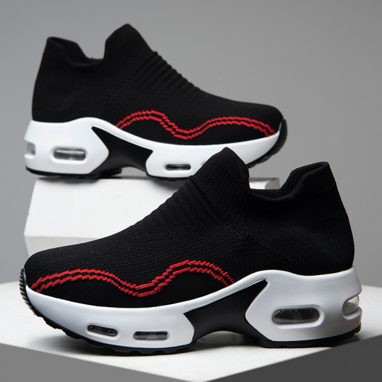 Women's Air Cushion Sock Sneakers, Chunky Heel Breathable Slip On Sports Shoes, Casual Low Top Walking Shoes Women's Air Cushion Sock Sneakers, Chunky Heel Breathable Slip On Sports Shoes, Casual Low Top Walking Shoes