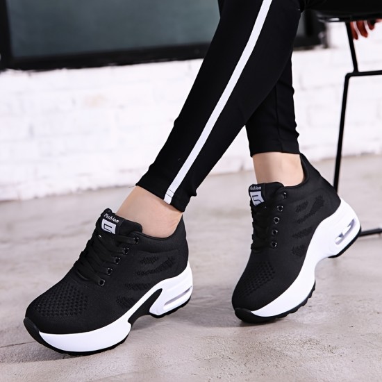 Women's Lightweight Mesh Sneakers, Platform Low Top Lace Up Height Increased Casual Shoes, Women's Sport Footwear Women's Lightweight Mesh Sneakers, Platform Low Top Lace Up Height Increased Casual Shoes, Women's Sport Footwear