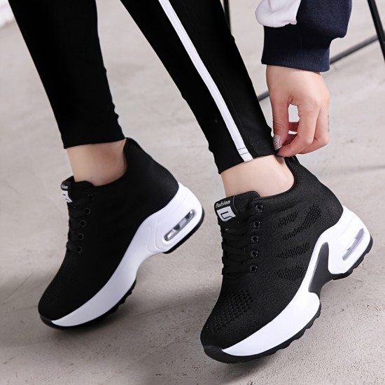 Women's Lightweight Mesh Sneakers, Platform Low Top Lace Up Height Increased Casual Shoes, Women's Sport Footwear Women's Lightweight Mesh Sneakers, Platform Low Top Lace Up Height Increased Casual Shoes, Women's Sport Footwear