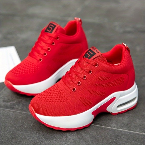 Women's Lightweight Mesh Sneakers, Platform Low Top Lace Up Height Increased Casual Shoes, Women's Sport Footwear Women's Lightweight Mesh Sneakers, Platform Low Top Lace Up Height Increased Casual Shoes, Women's Sport Footwear