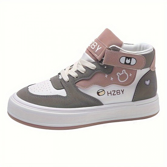 Women's Cartoon Panda & Letter Print Sneakers, Lace Up Soft Sole Platform Skate Shoes, High-top Non-slip Walking Shoes Women's Cartoon Panda & Letter Print Sneakers, Lace Up Soft Sole Platform Skate Shoes, High-top Non-slip Walking Shoes