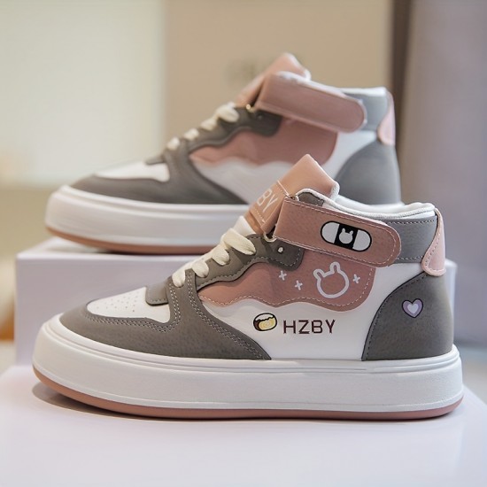 Women's Cartoon Panda & Letter Print Sneakers, Lace Up Soft Sole Platform Skate Shoes, High-top Non-slip Walking Shoes Women's Cartoon Panda & Letter Print Sneakers, Lace Up Soft Sole Platform Skate Shoes, High-top Non-slip Walking Shoes