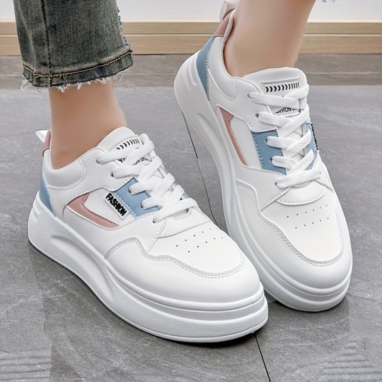 Women's Colorblock Platform Sneakers, Lace Up Lightweight Casual Sporty Skate Shoes, Versatile Comfy Low-top Trainers Women's Colorblock Platform Sneakers, Lace Up Lightweight Casual Sporty Skate Shoes, Versatile Comfy Low-top Trainers
