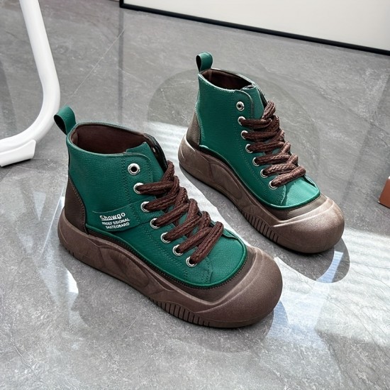 Women's Solid Color Trendy Sneakers, Lace Up Soft Sole Platform Walking Shoes, High-top Round Toe Skate Shoes Women's Solid Color Trendy Sneakers, Lace Up Soft Sole Platform Walking Shoes, High-top Round Toe Skate Shoes