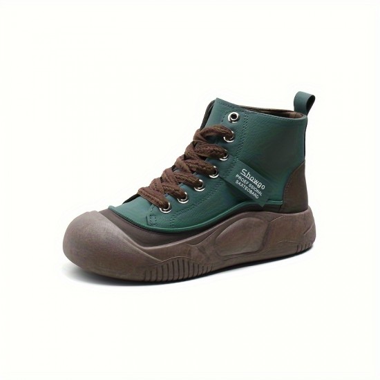 Women's Solid Color Trendy Sneakers, Lace Up Soft Sole Platform Walking Shoes, High-top Round Toe Skate Shoes Women's Solid Color Trendy Sneakers, Lace Up Soft Sole Platform Walking Shoes, High-top Round Toe Skate Shoes