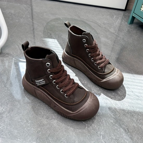 Women's Solid Color Trendy Sneakers, Lace Up Soft Sole Platform Walking Shoes, High-top Round Toe Skate Shoes Women's Solid Color Trendy Sneakers, Lace Up Soft Sole Platform Walking Shoes, High-top Round Toe Skate Shoes