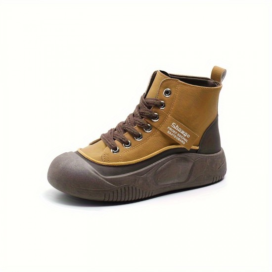 Women's Solid Color Trendy Sneakers, Lace Up Soft Sole Platform Walking Shoes, High-top Round Toe Skate Shoes Women's Solid Color Trendy Sneakers, Lace Up Soft Sole Platform Walking Shoes, High-top Round Toe Skate Shoes