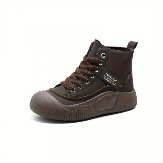 Women's Solid Color Trendy Sneakers, Lace Up Soft Sole Platform Walking Shoes, High-top Round Toe Skate Shoes Women's Solid Color Trendy Sneakers, Lace Up Soft Sole Platform Walking Shoes, High-top Round Toe Skate Shoes