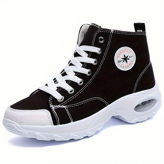 Women's Solid Color Casual Sneakers, Lace Up Soft Sole Platform Walking Skate Shoes, High-top Versatile Canvas Shoes Women's Solid Color Casual Sneakers, Lace Up Soft Sole Platform Walking Skate Shoes, High-top Versatile Canvas Shoes