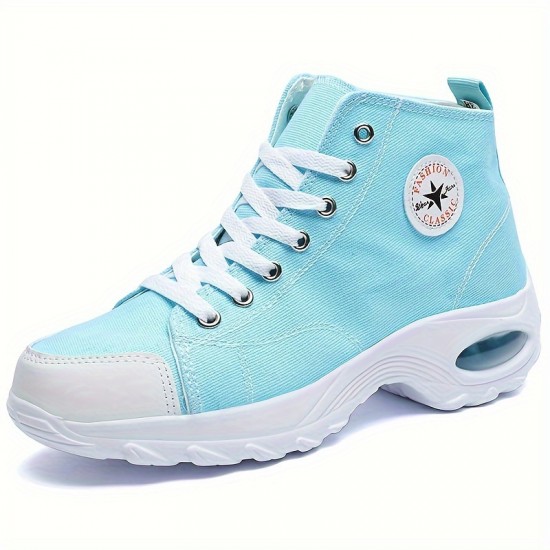 Women's Solid Color Casual Sneakers, Lace Up Soft Sole Platform Walking Skate Shoes, High-top Versatile Canvas Shoes Women's Solid Color Casual Sneakers, Lace Up Soft Sole Platform Walking Skate Shoes, High-top Versatile Canvas Shoes